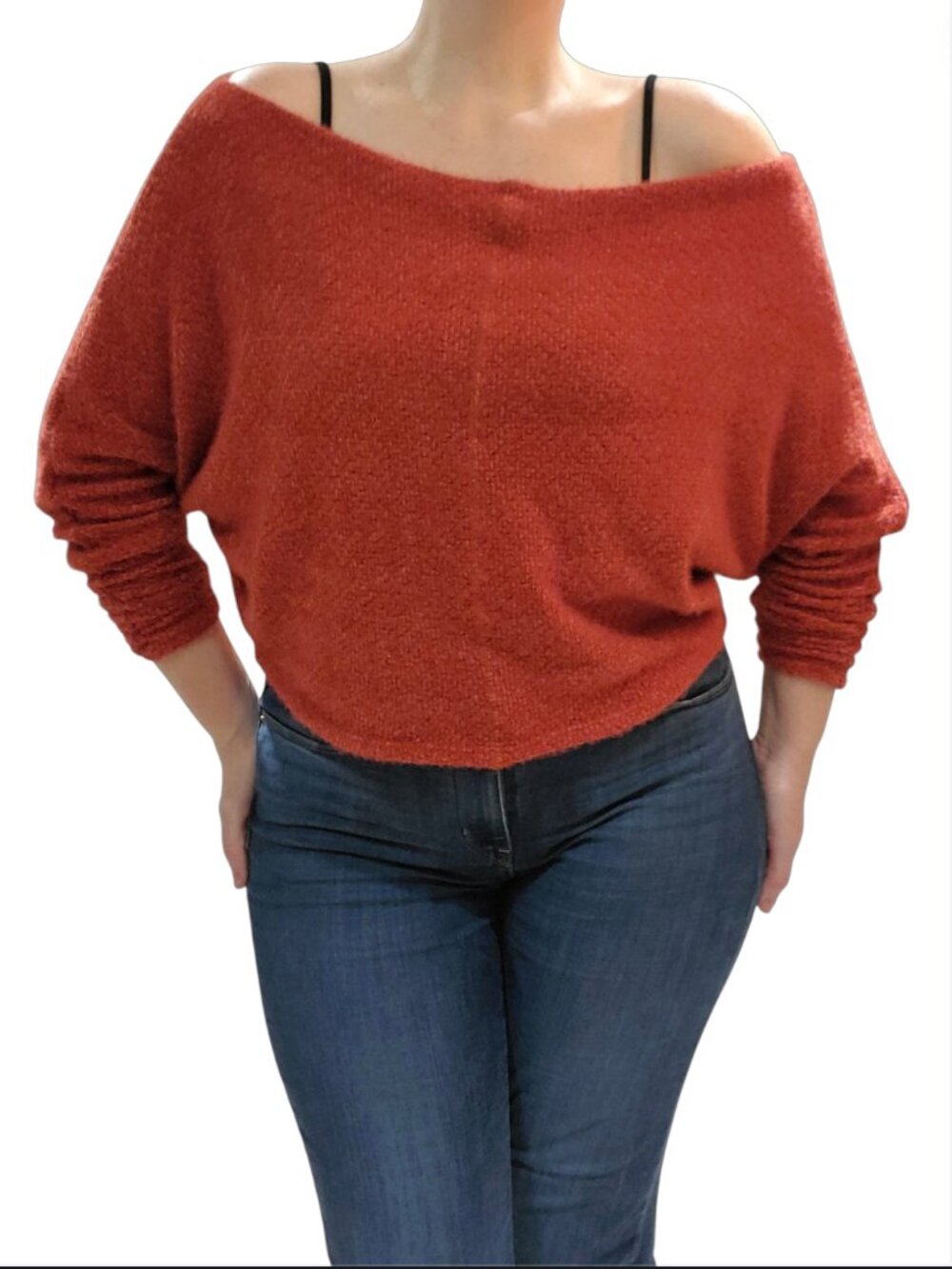 Project Social T Off the Shoulder Dolman Knit Crop Sweater Medium Made in USA
